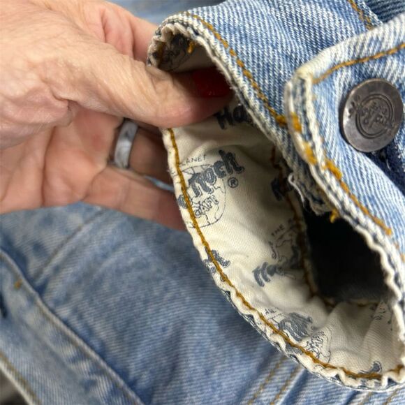 Vintage Hard Rock Cafe Orlando Unisex XL Blue Denim Bomber Jacket Music Flawed - Picture 13 of 16